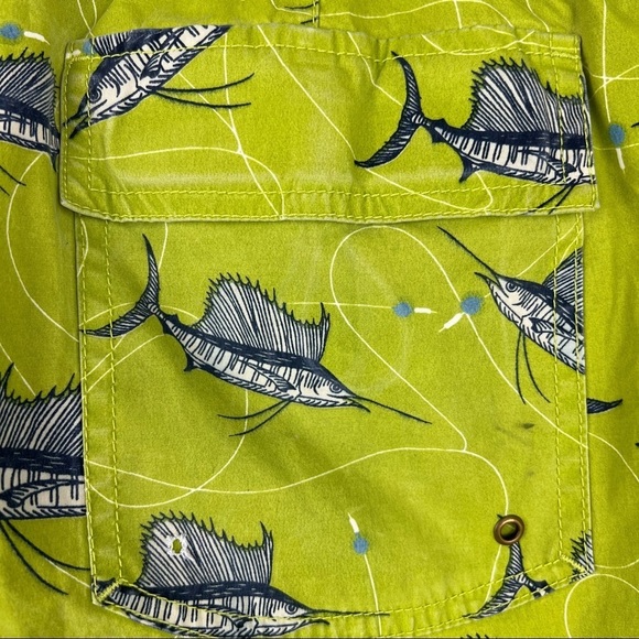 REYN SPOONER Stretch Polyester Swim Trunks, Lined, Green with Marlins, Size M - Picture 11 of 11